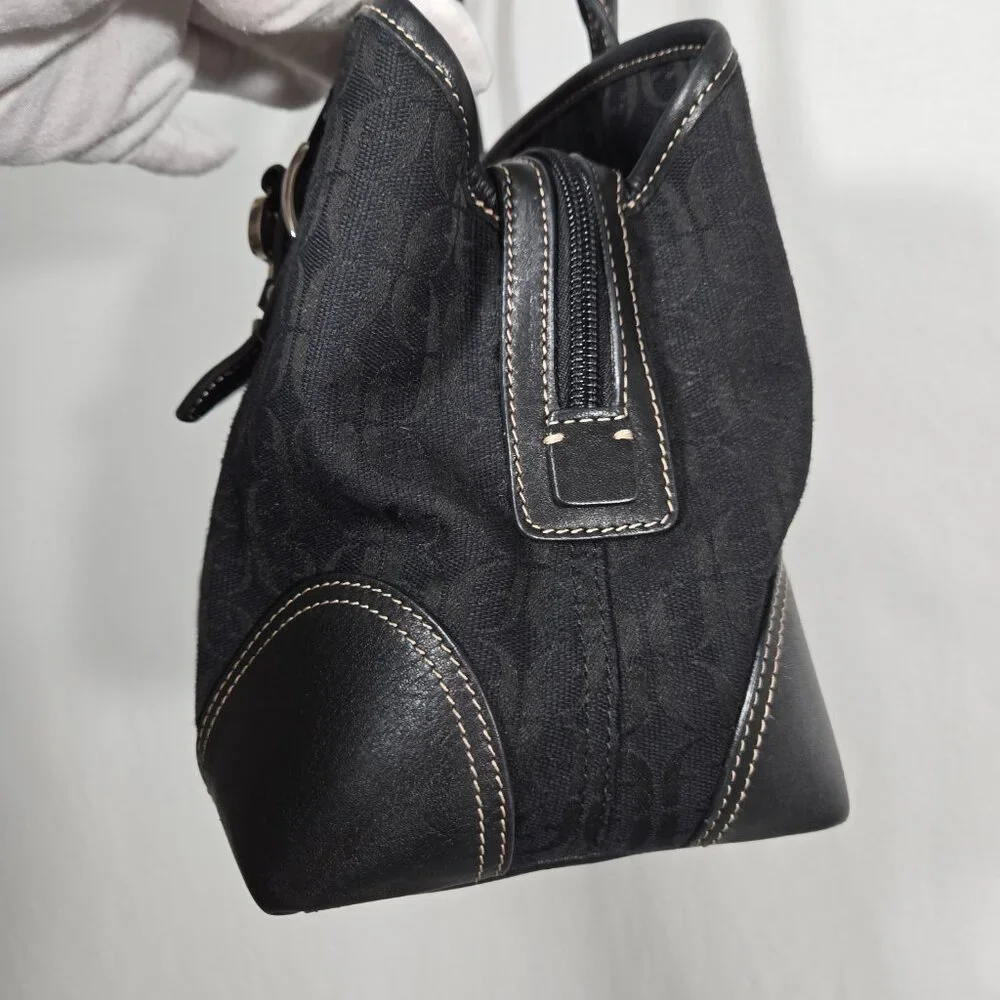 Vintage FOSSIL Y2K Whimsigoth BLACK Signature Canvas Leather Trim Shoulder Bag. - Picture 9 of 17